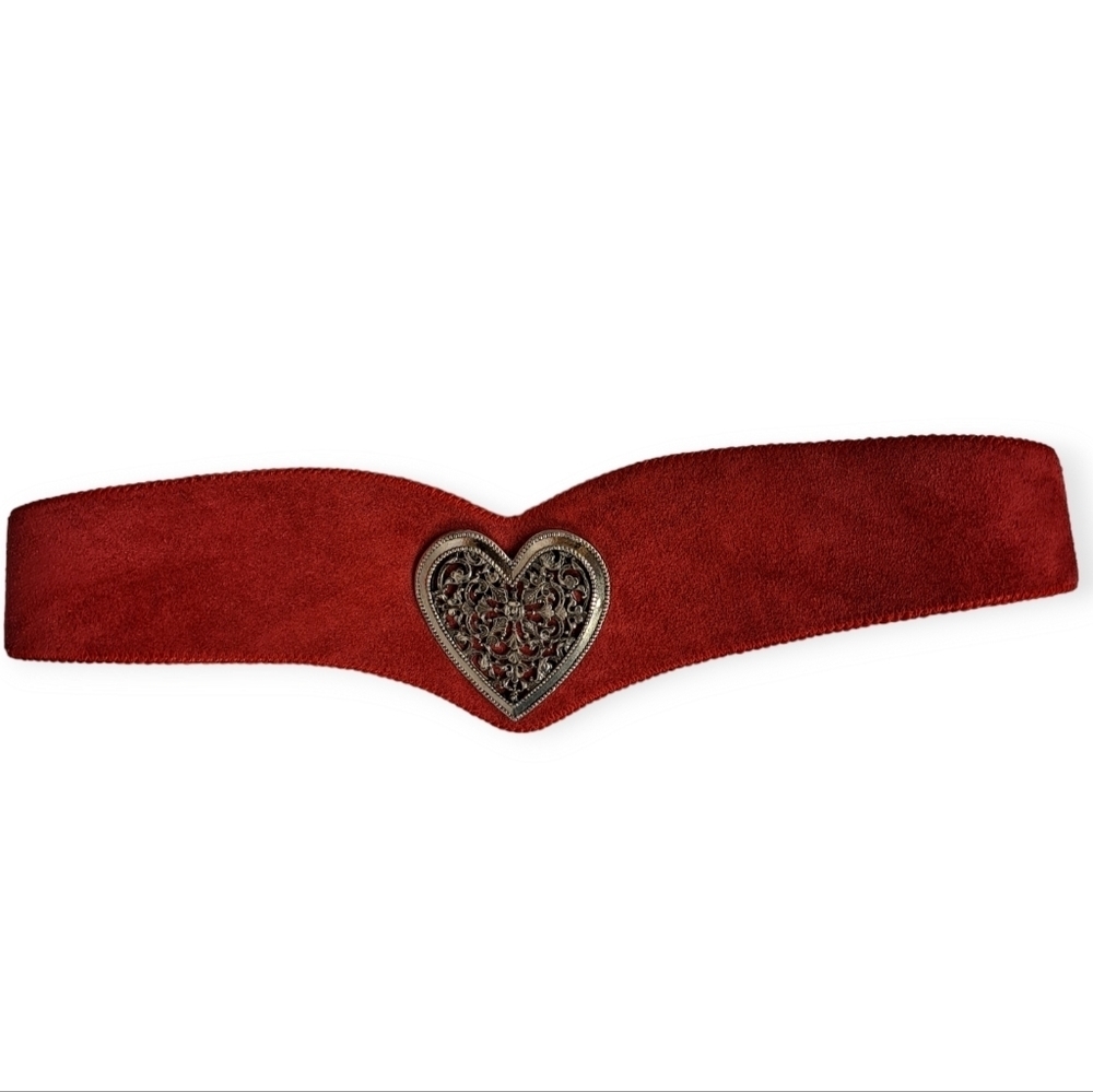 Red Suede Heart Buckle Waist Belt - Women's Accessory